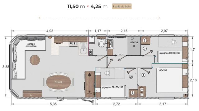 Plan Mobil-home Rapidhome ER 1153 Rapidhome ER 1153