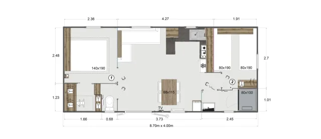 Plan Mobil-home Rapidhome Lodge Rapidhome Lodge 872 • 2 chambres