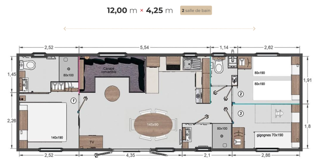 Plan Mobil-home Rapidhome ER 1203 Rapidhome ER 1203