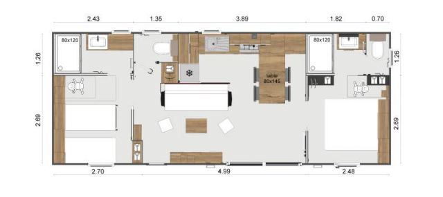 Plan Mobil-home Rapidhome New Valley NV 142 - 2 chambres